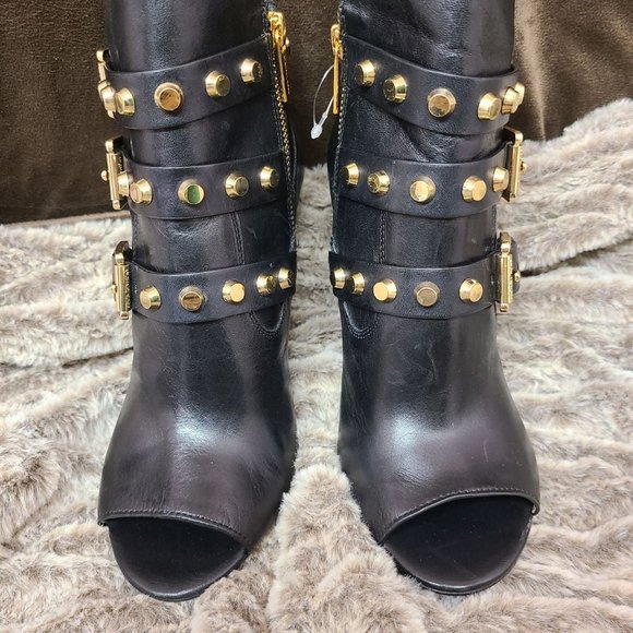 Bryn Michael Kors Black Studded Boots Heels - Picture 3 of 9